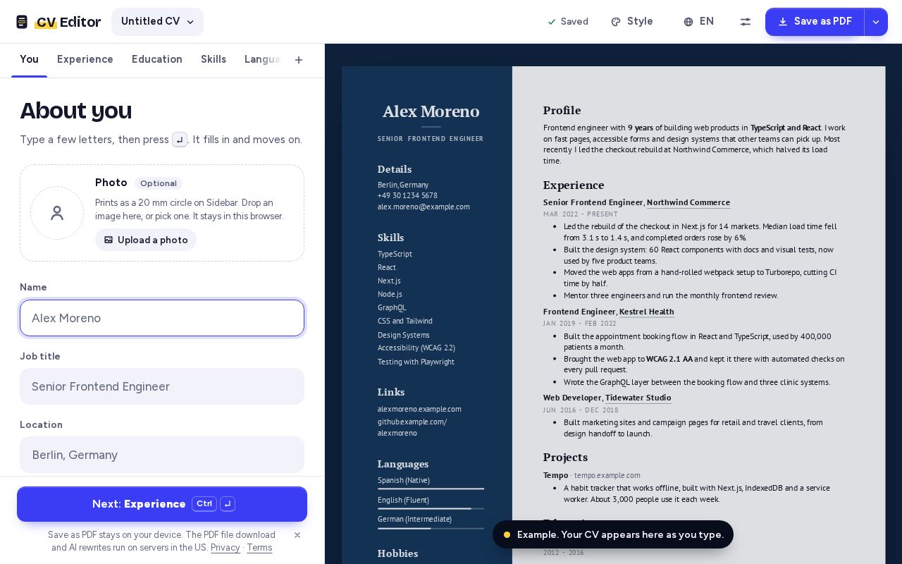 Preview of CV Editor