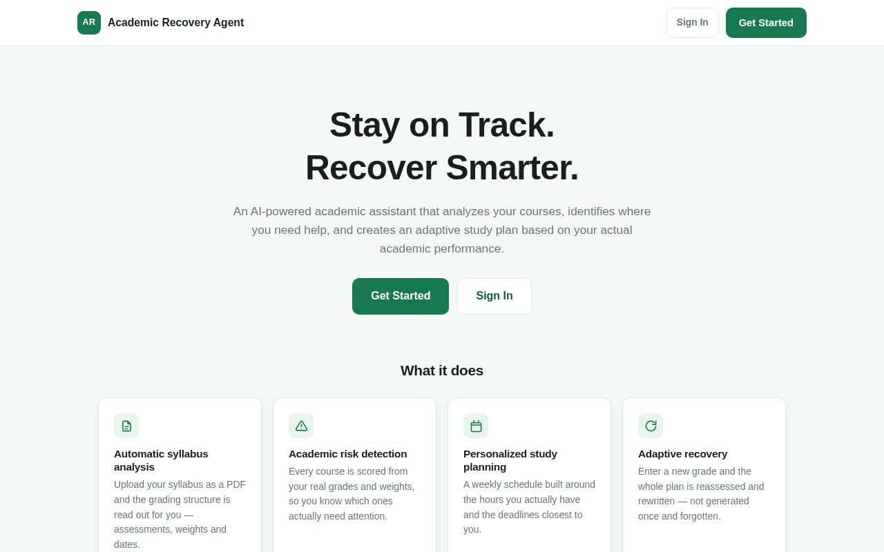 Preview of Academic Recovery Agent