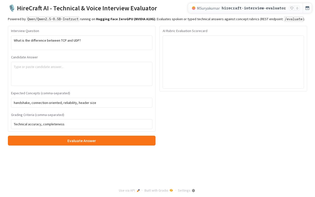 Preview of Hirecraft Interview Evaluator