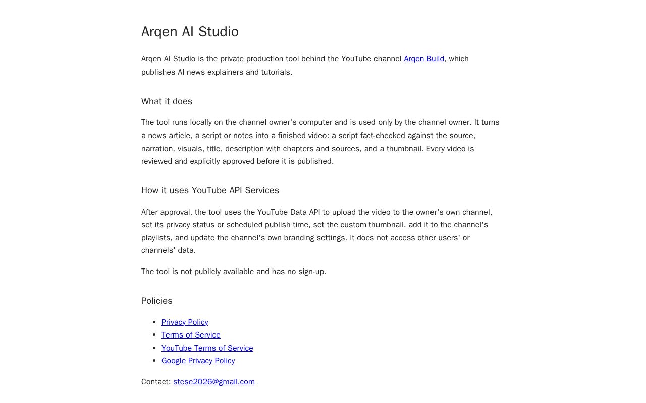 Preview of Arqen Ai Studio