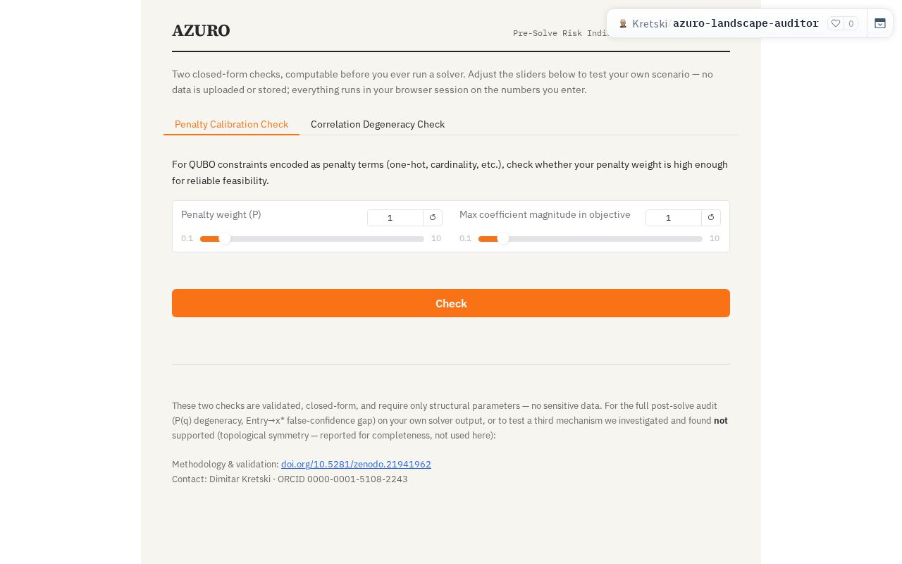 Preview of AZURO Landscape Auditor — Pre-Solve Demo