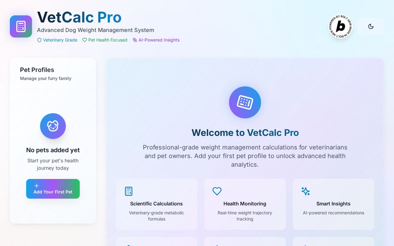 Preview of VetCalc Pro - Advanced Dog Weight Management System