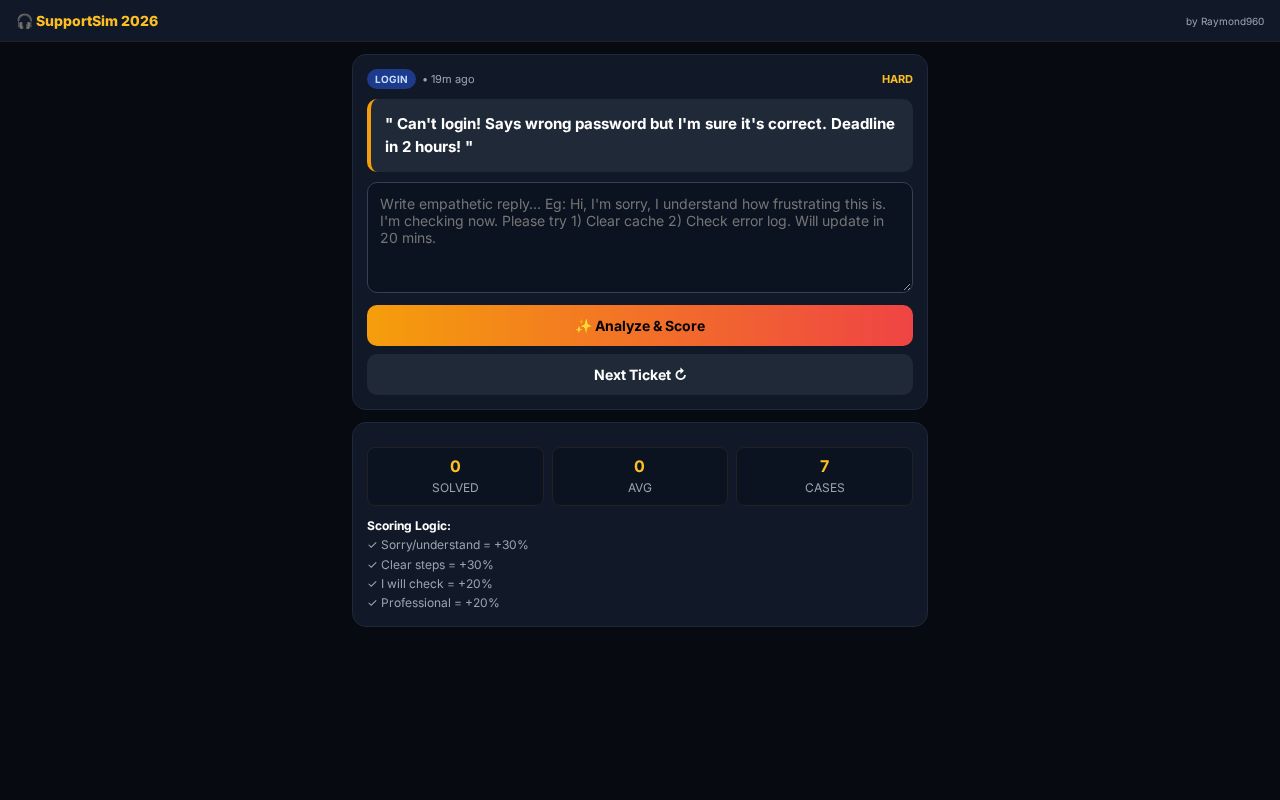 Preview of AI Support Simulator 2026
