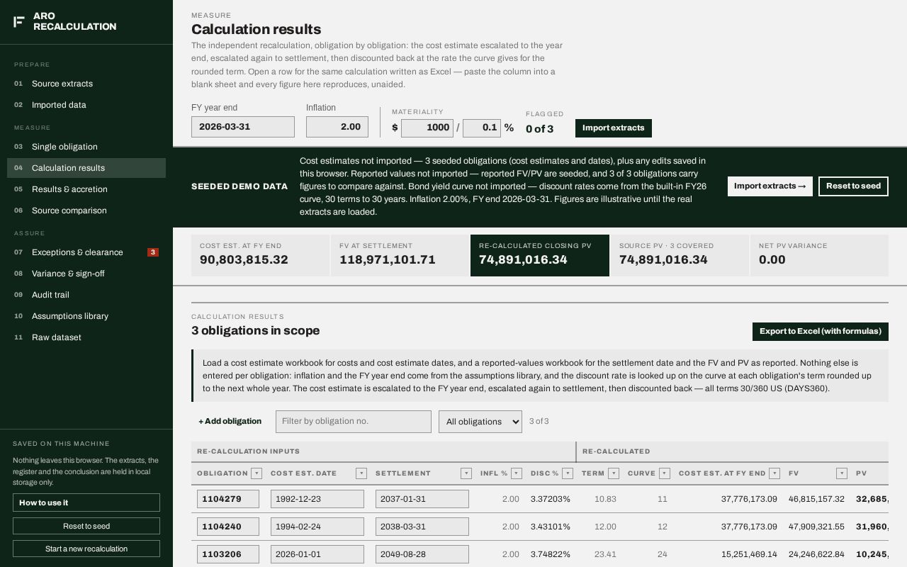 Preview of ARO Recalc App