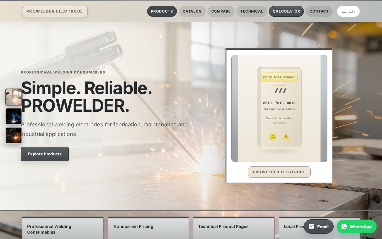 Preview of PROWELDER welding electrodes website
