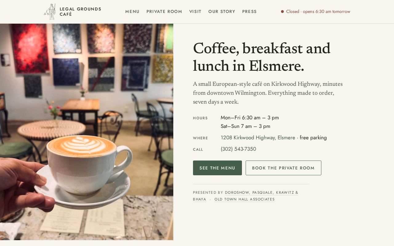 Preview of Legal Grounds Café, Elsmere DE — static site