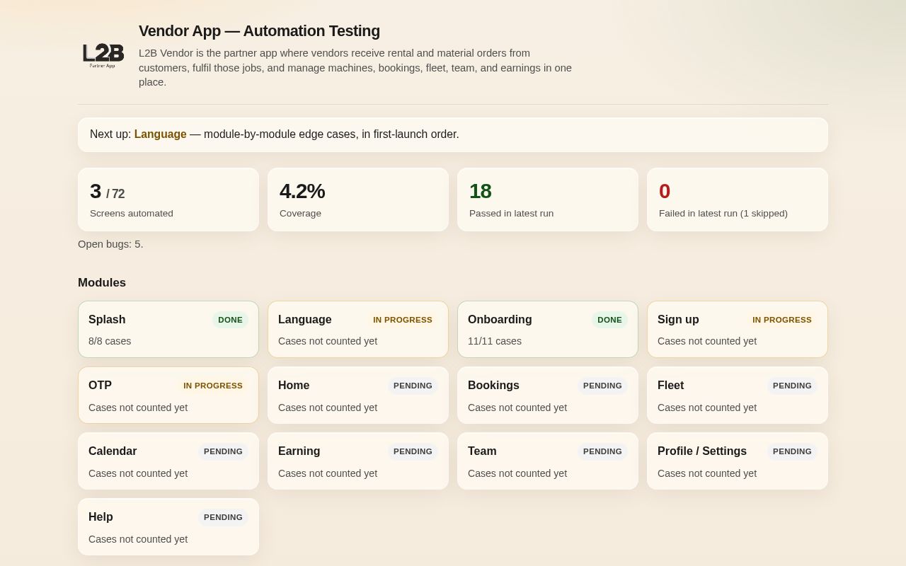 Preview of L2B Vendor Appium Automation