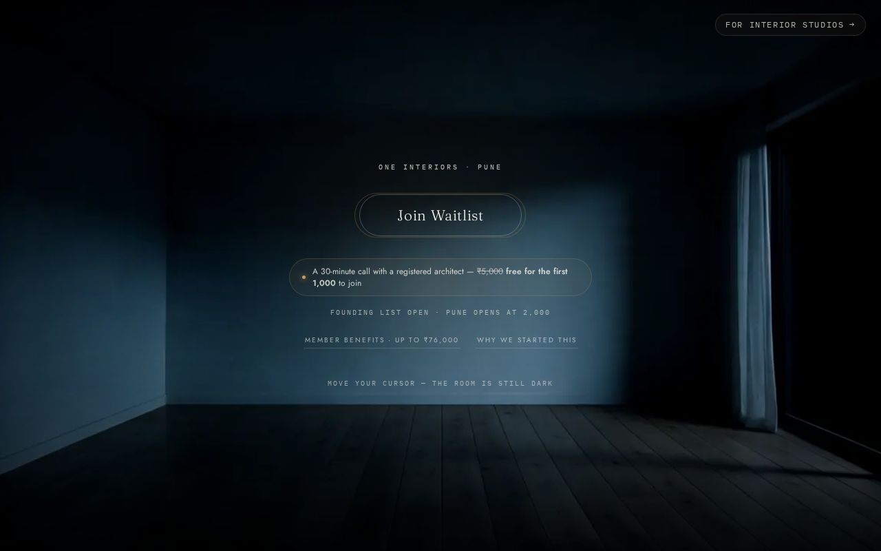 Preview of One Interior Waitlist Page
