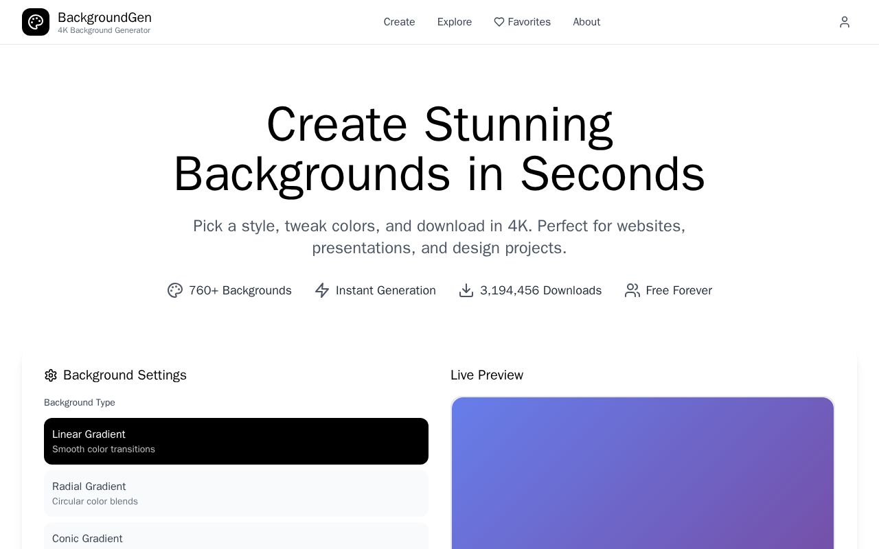 Preview of BackgroundGen (short, and suggests “background + generator”)