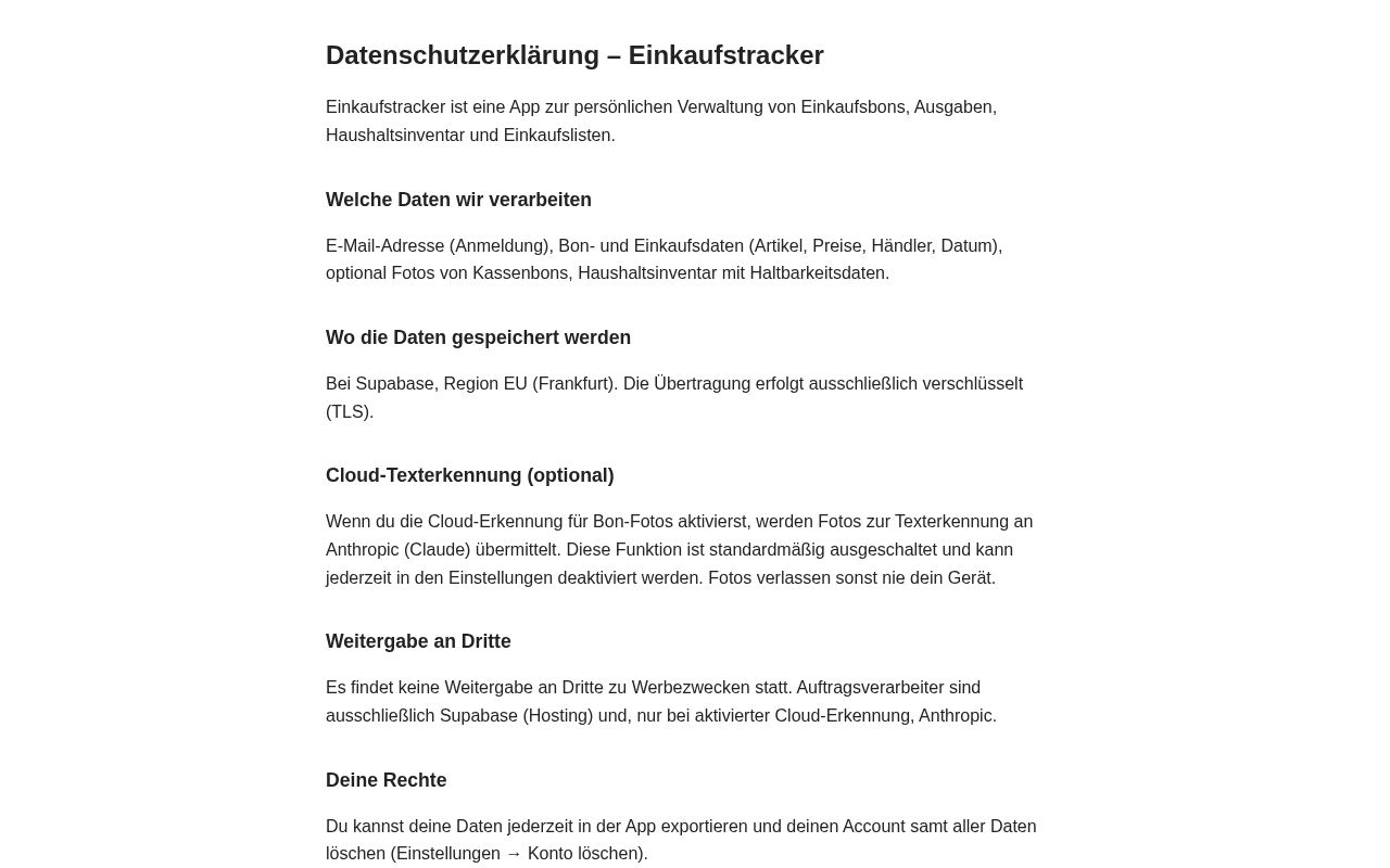 Preview of Einkaufstracker Privacy