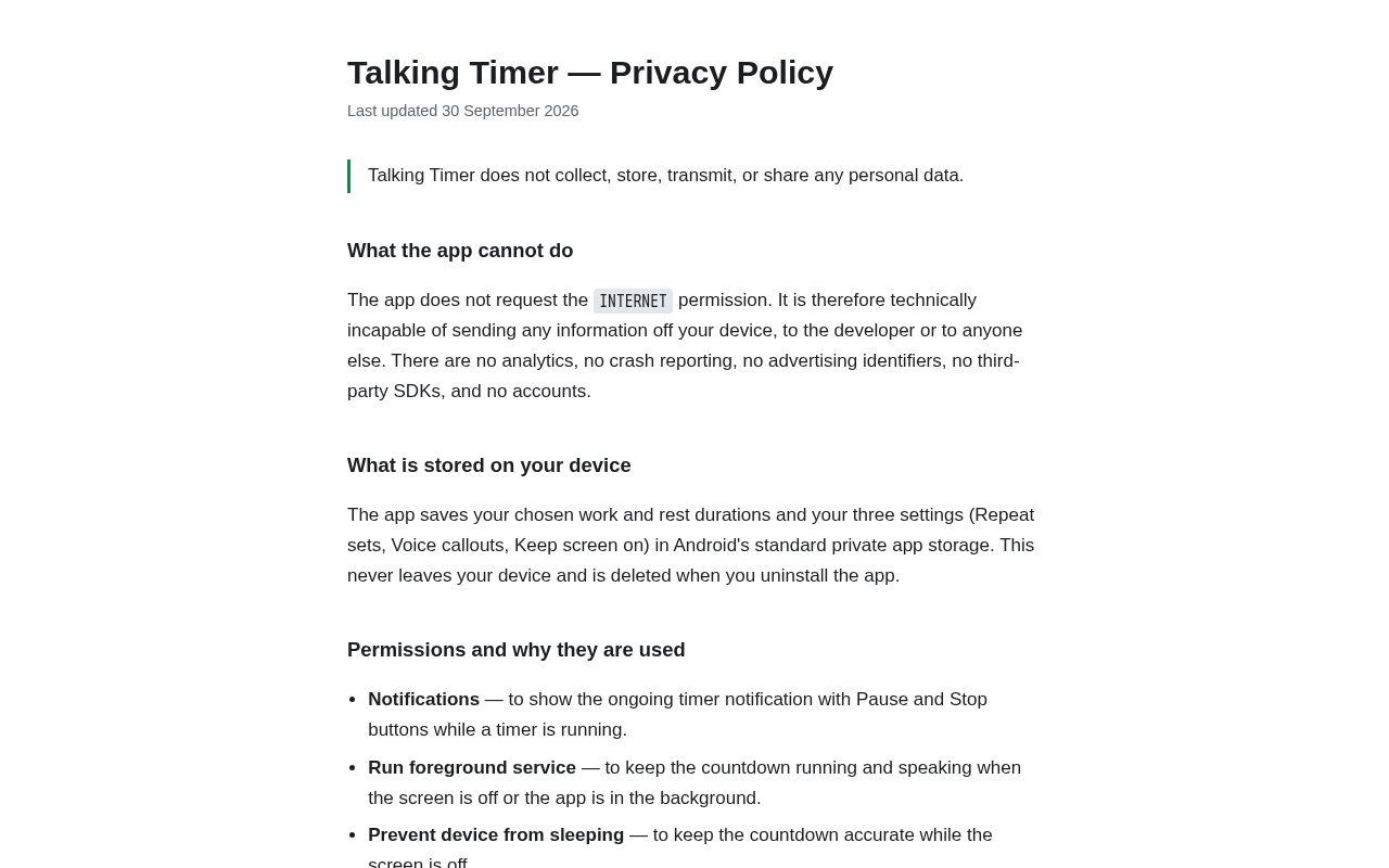 Preview of Talking Timer Privacy