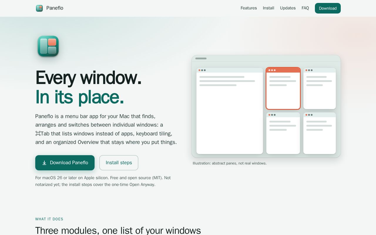 Preview of Paneflo: every window, in its place