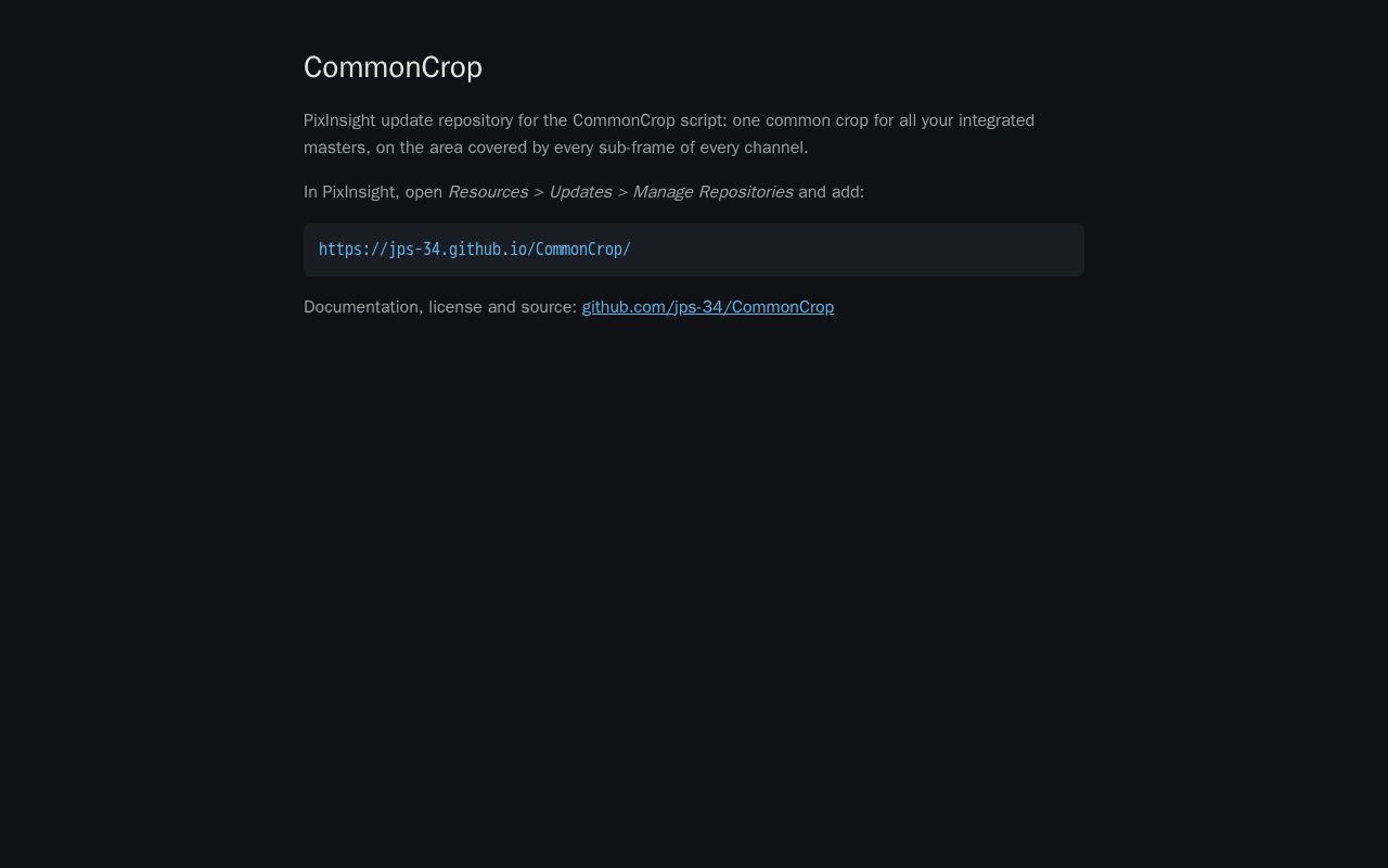 Preview of CommonCrop PixInsight repository