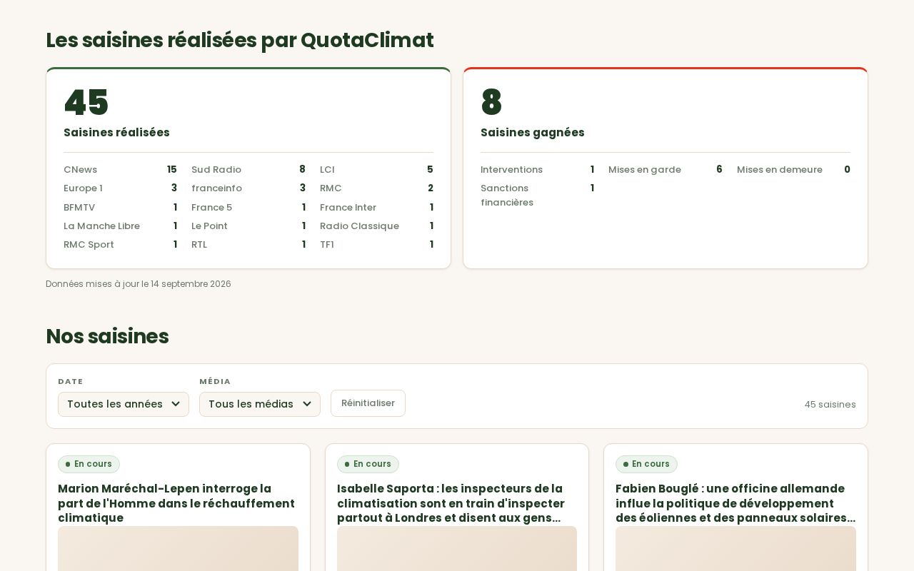 Preview of Tableau public des saisines de l'Arcom et du CDJM par QuotaClimat