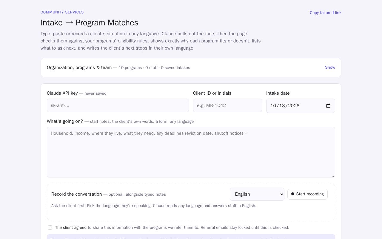 Preview of Nonprofit Intake Screener