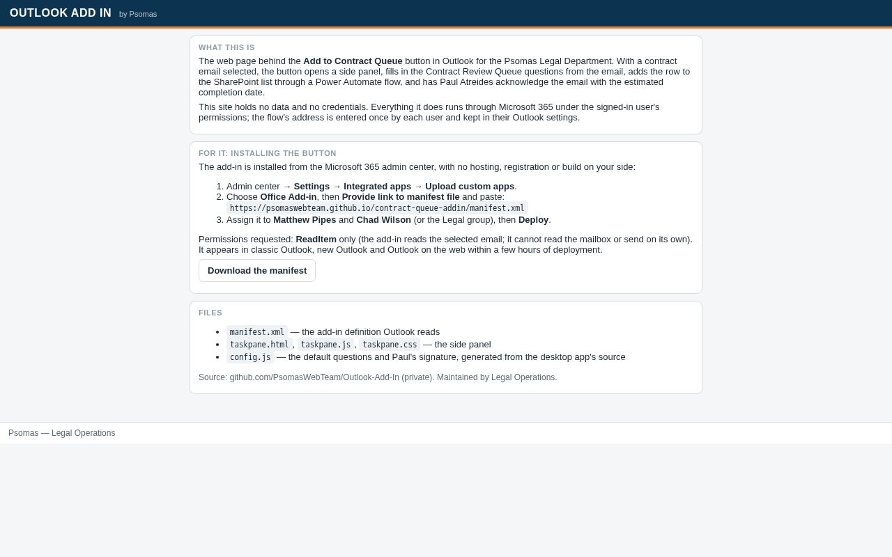 Preview of Outlook Add In by Psomas