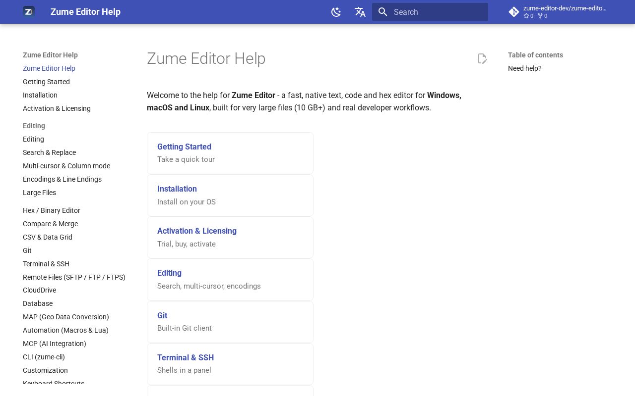 Preview of Zume Editor Help