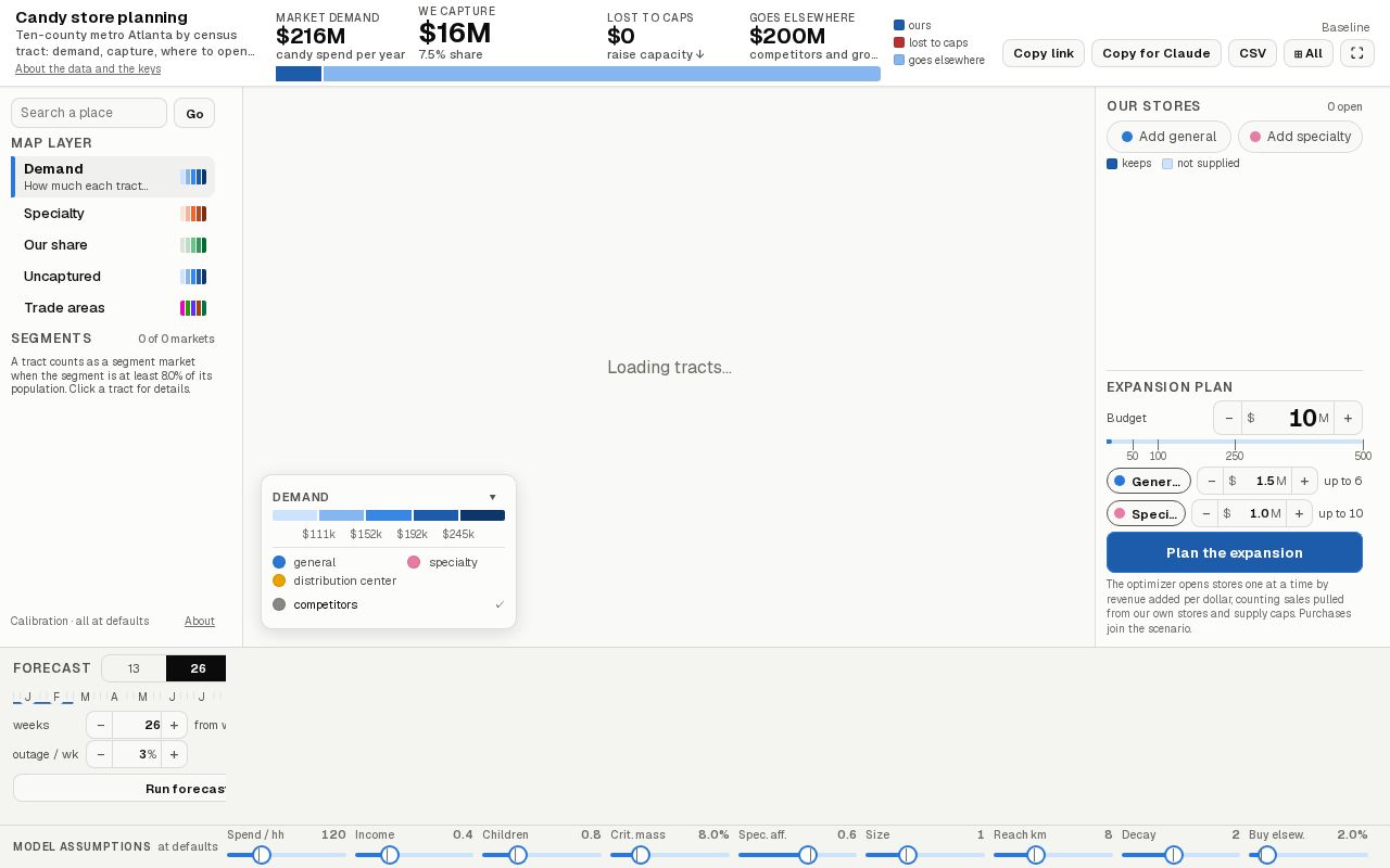 Preview of site selection for a candy store
