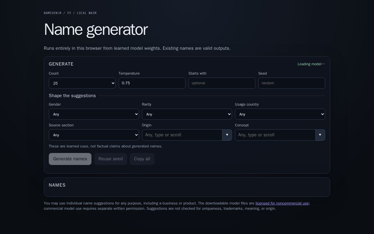 Preview of NameGenLM V3 Demo