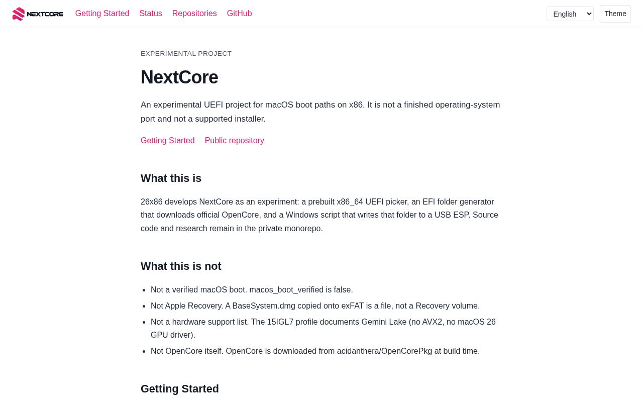 Preview of Interactive NextCore organization landing (26x86.github.io)