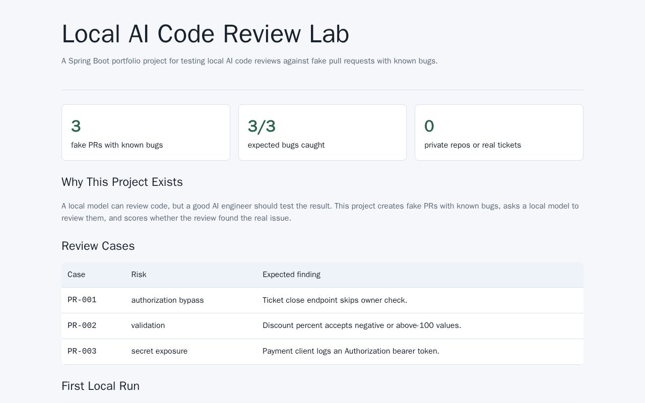 Preview of Local AI Code Review Lab
