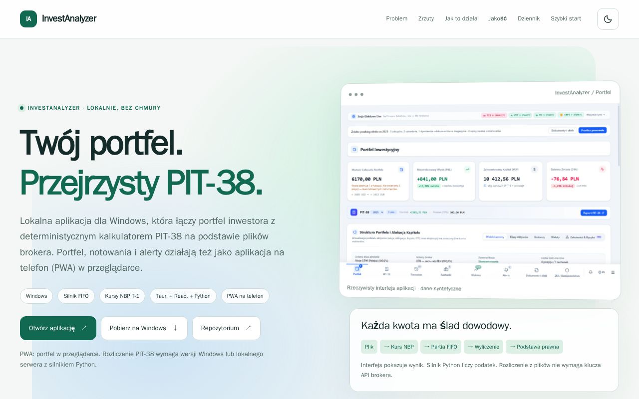 Preview of InvestAnalyzer PIT38
