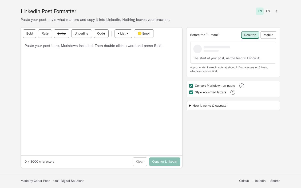 Preview of Linkedin Post Formatter