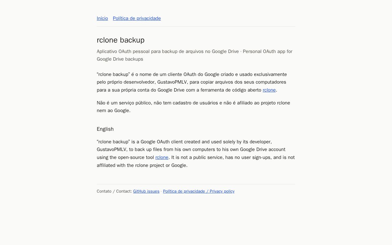 Preview of Rclone Backup App