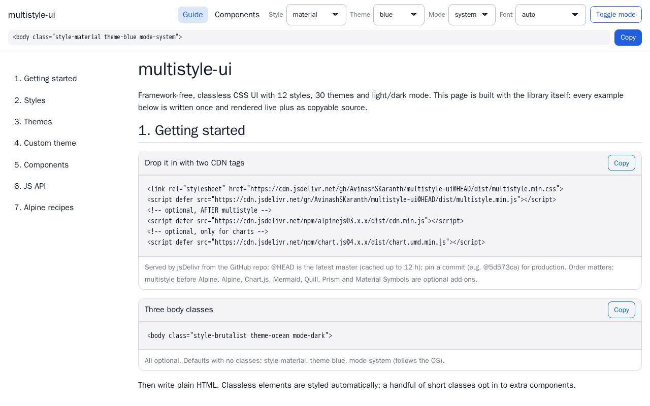 Preview of multistyle-ui docs
