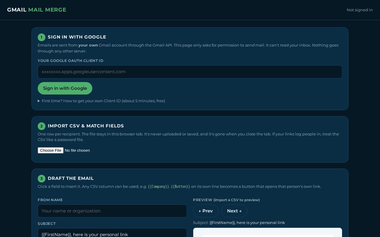 Preview of Gmail Mail Merge