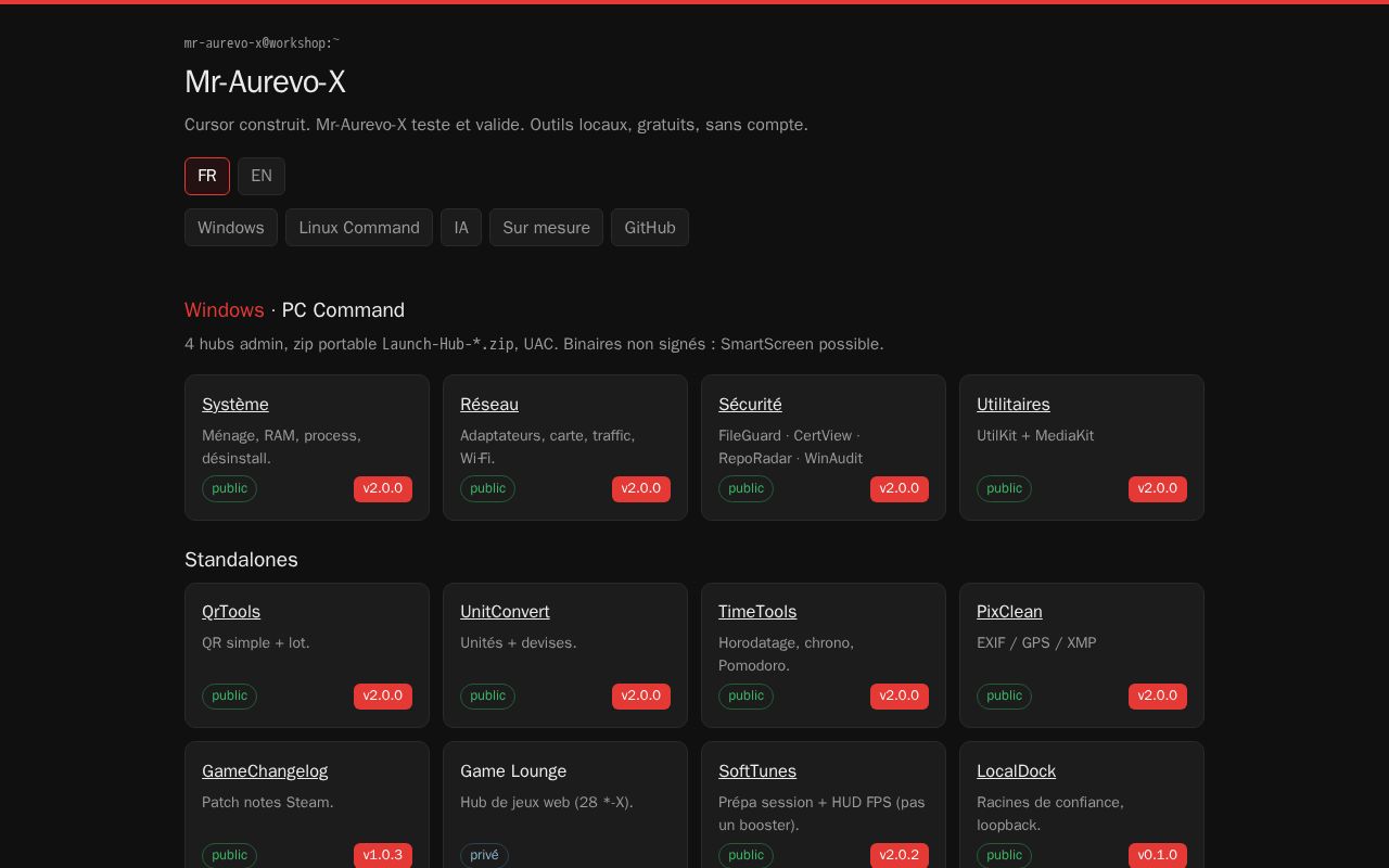 Preview of Catalogue public Mr-Aurevo-X — GitHub Pages