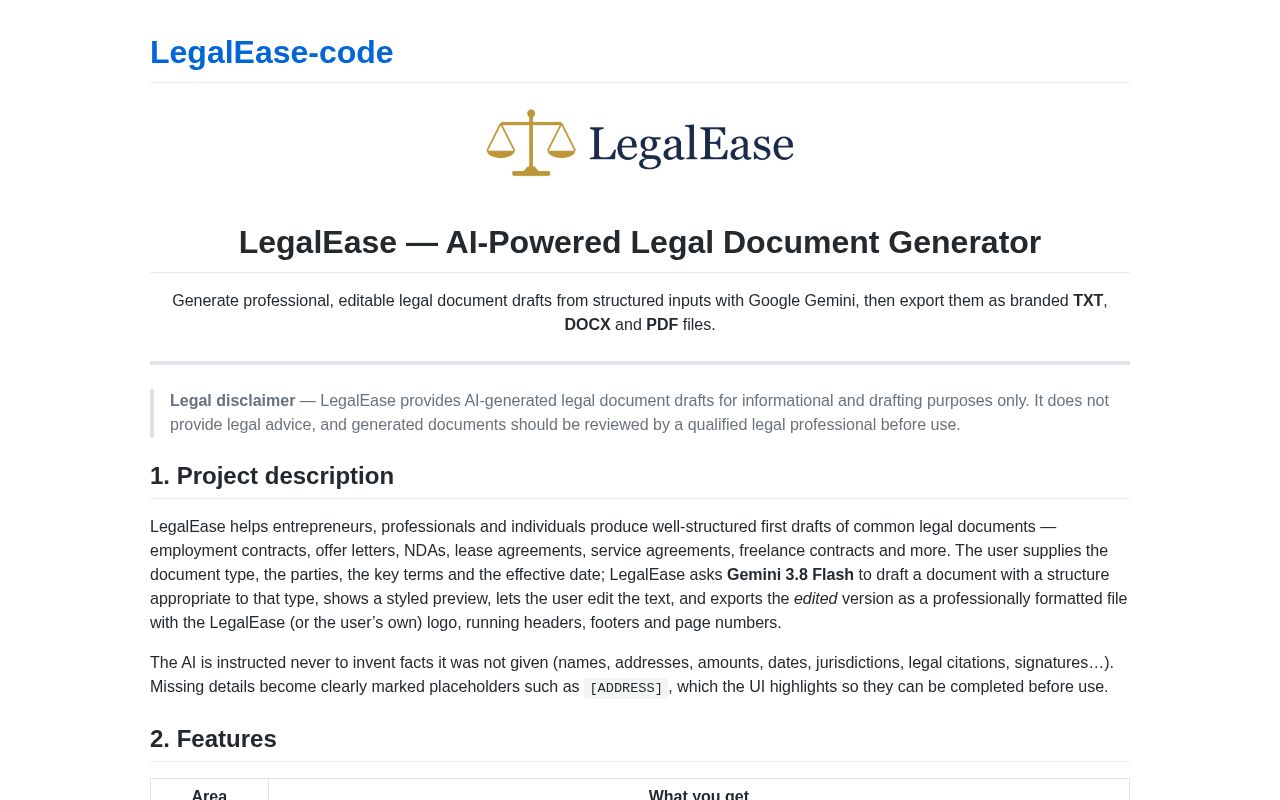 Preview of LegalEase Code