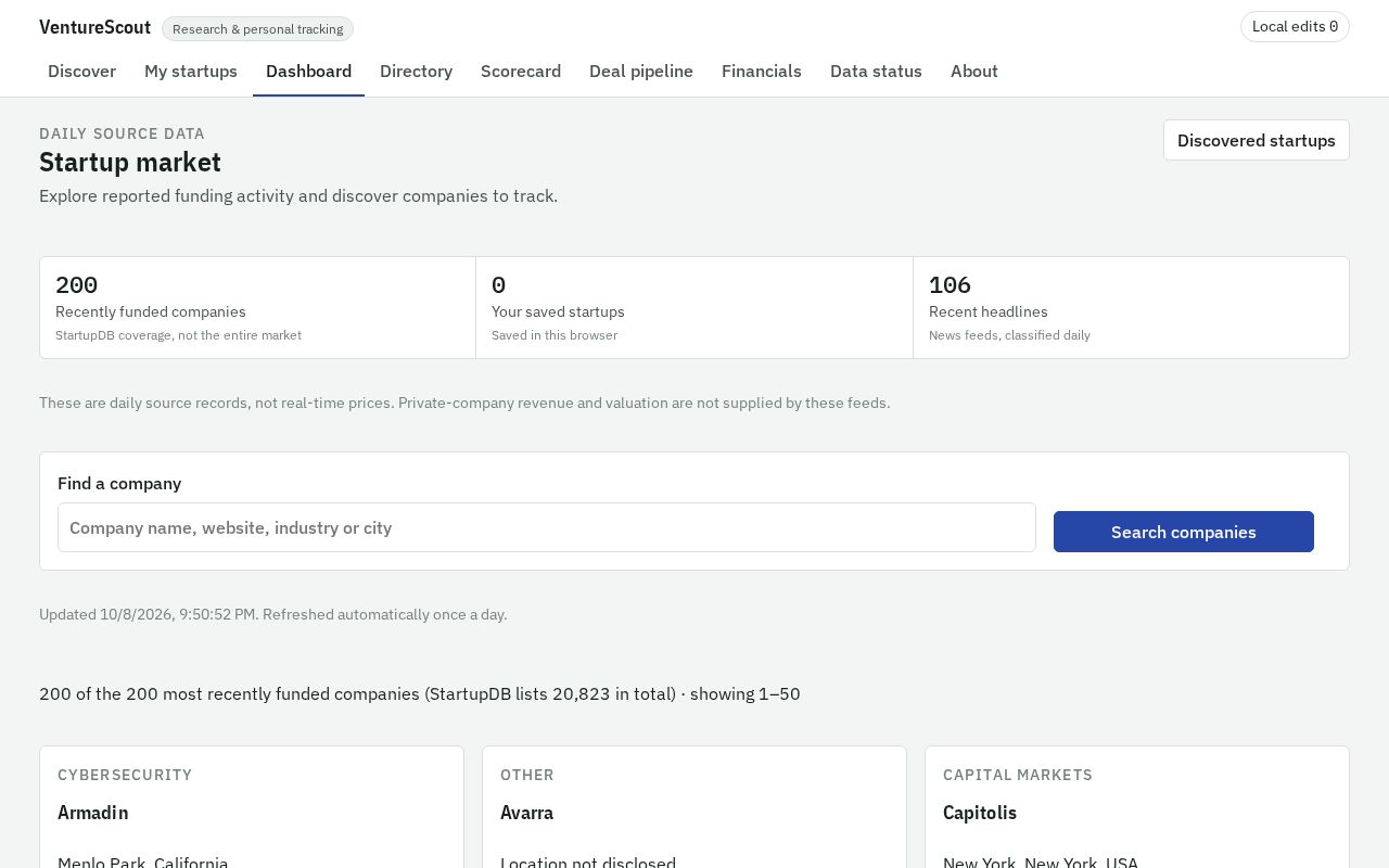 Preview of Venture Capital Tracker