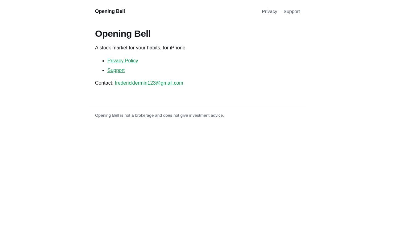 Preview of Opening Bell privacy policy and support pages