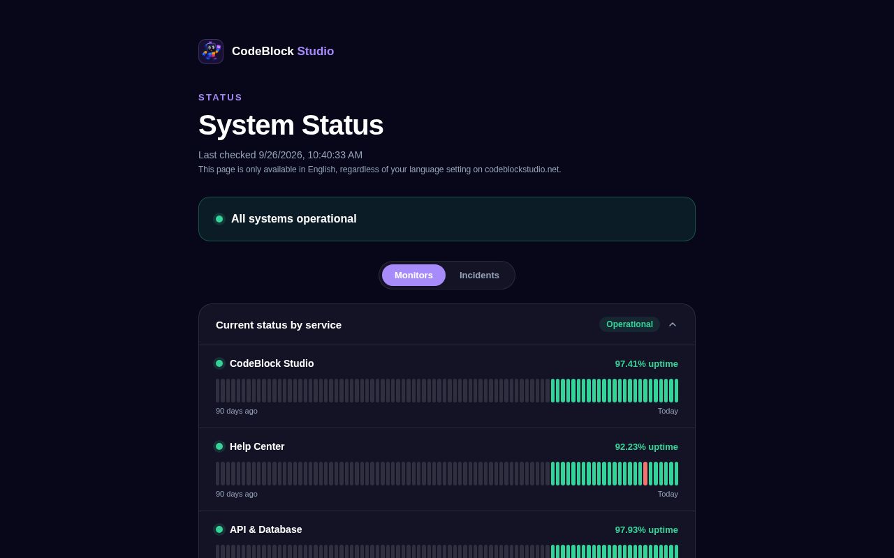 Preview of Codeblockstudio Status