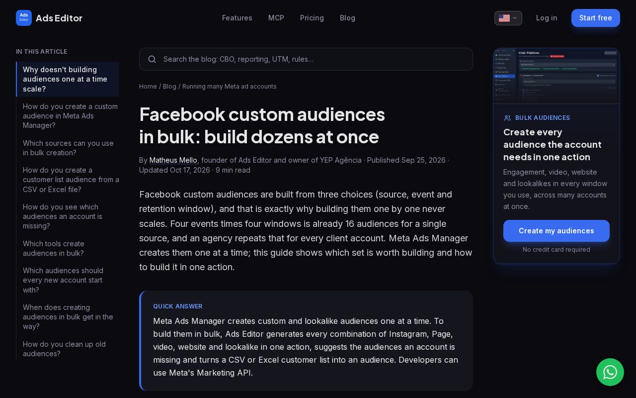 Preview of Meta Bulk Custom Audiences