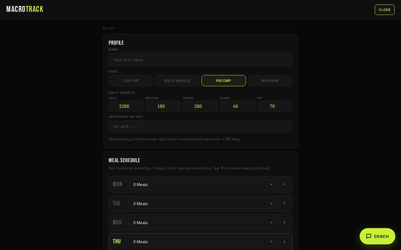 Preview of Macro Tracker