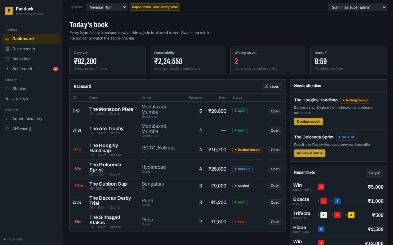 Preview of Paddock — Race Trading Console