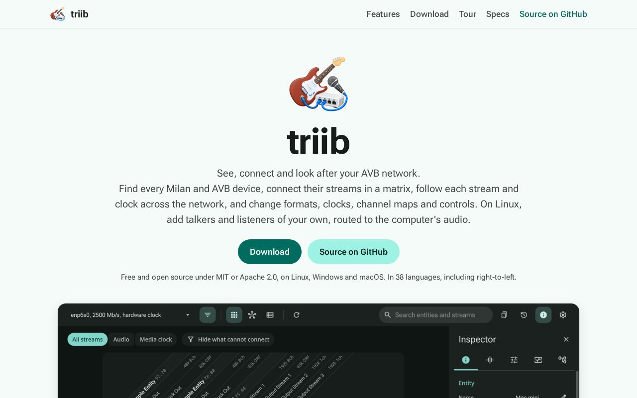 Preview of triib: an AVB and Milan controller for Linux, Windows and macOS