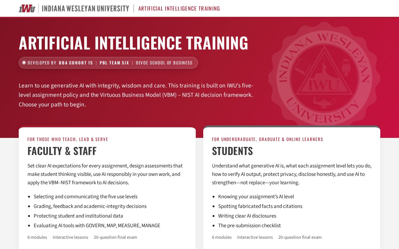 Preview of Indiana Weselyan University Faculty And Student AI Training
