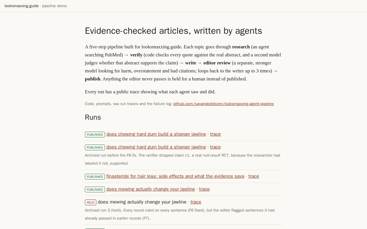 Preview of Looksmaxxing Agent Pipeline