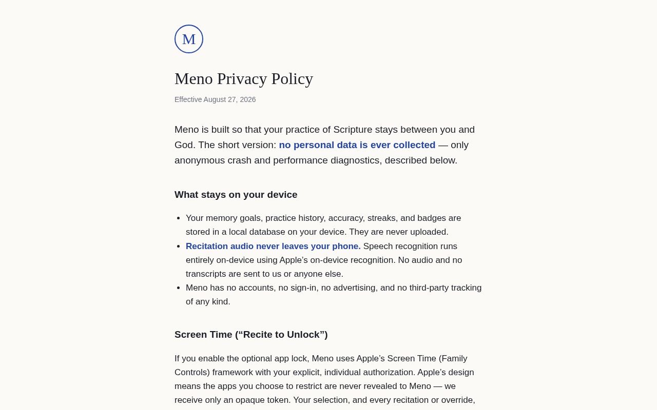 Preview of Meno app