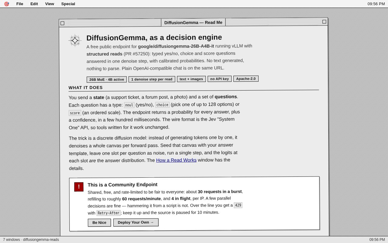 Preview of DiffusionGemma Free Decision Endpoint