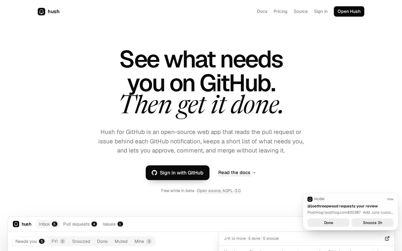 Preview of Hush for GitHub
