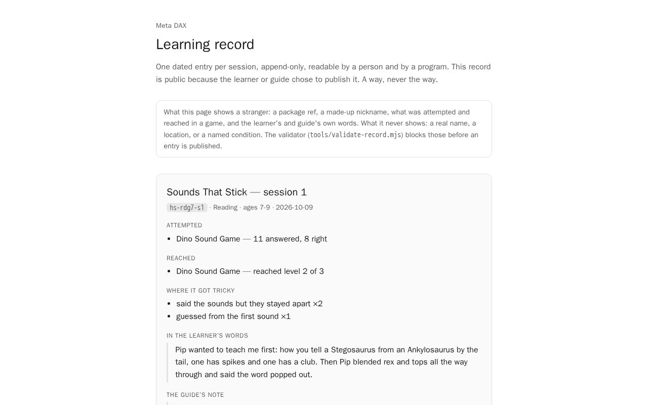 Preview of Metadax Learner Record