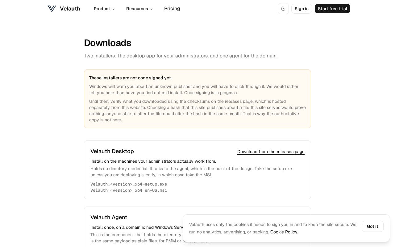 Preview of Velauth Releases