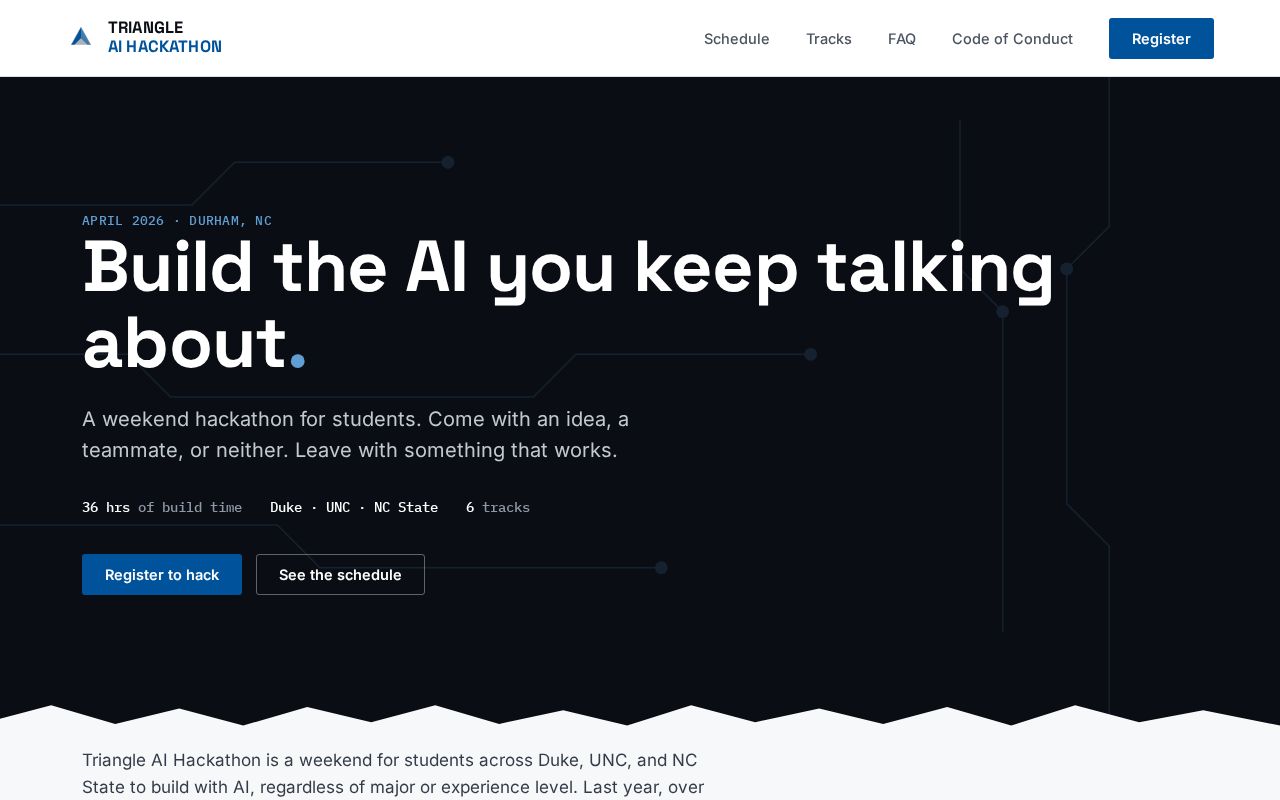 Preview of Triangle Ai Hackathon Site