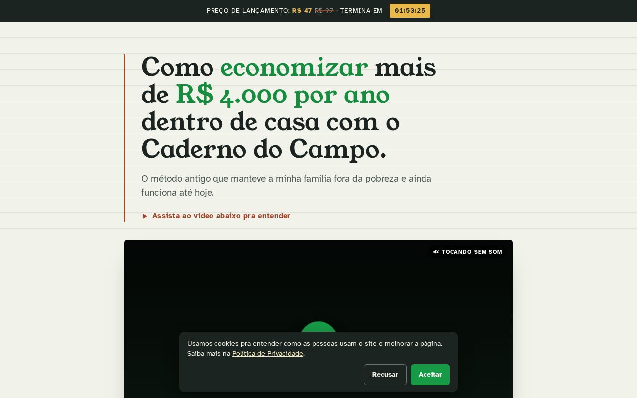 Preview of Página de vendas do Caderno do Campo (Juca da Mata)