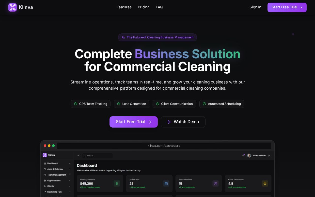 Preview of Klinva – Ultimate CRM SaaS for Commercial Cleaning Companies