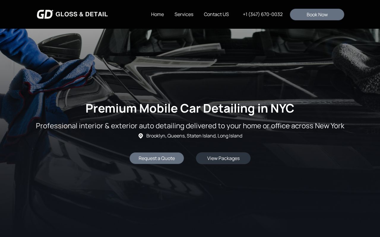 Preview of Gloss & Detail — mobile car detailing NYC website